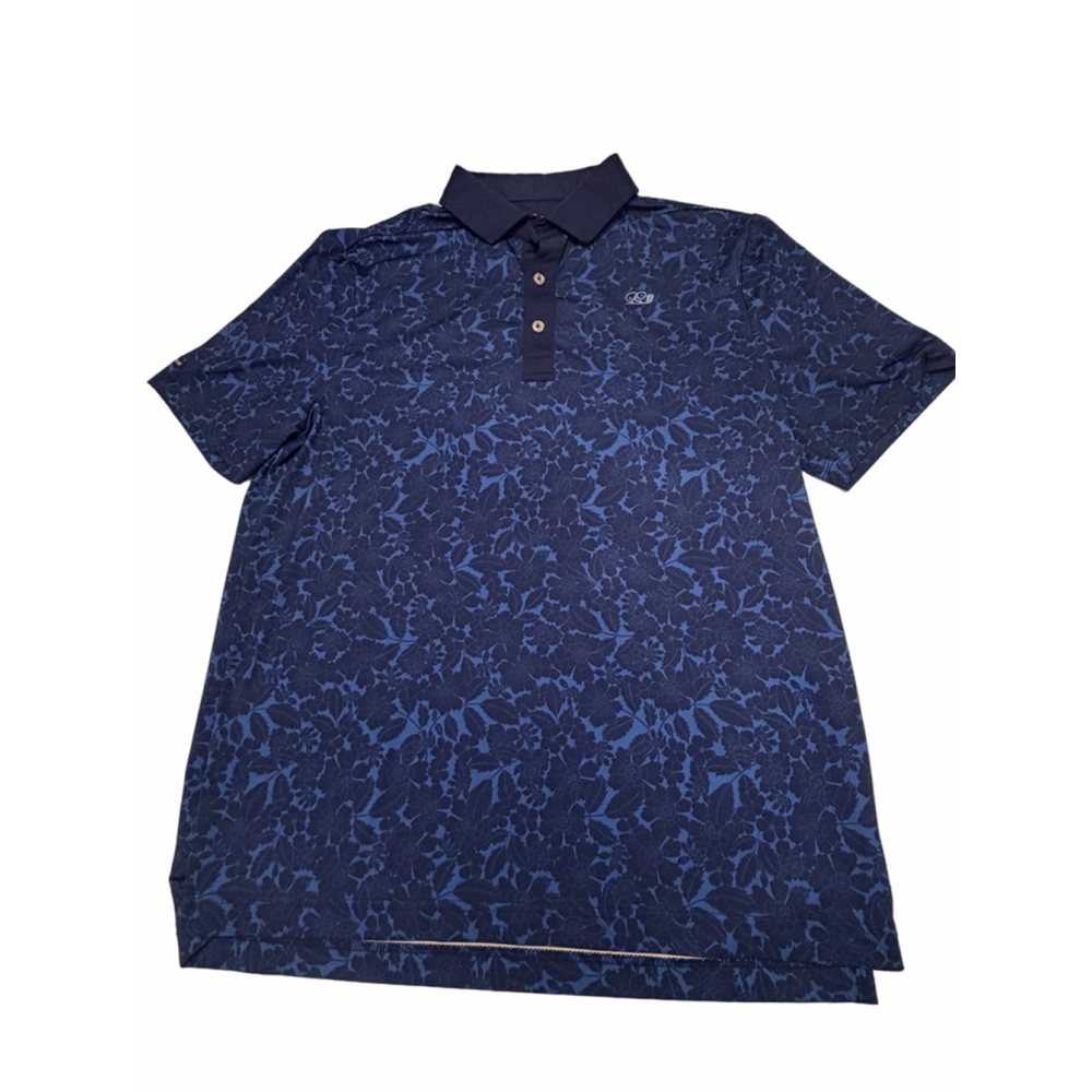 Good Good Golf Polo Mens Blue Floral Camo Performance Shirt Short Sleeve Sz M